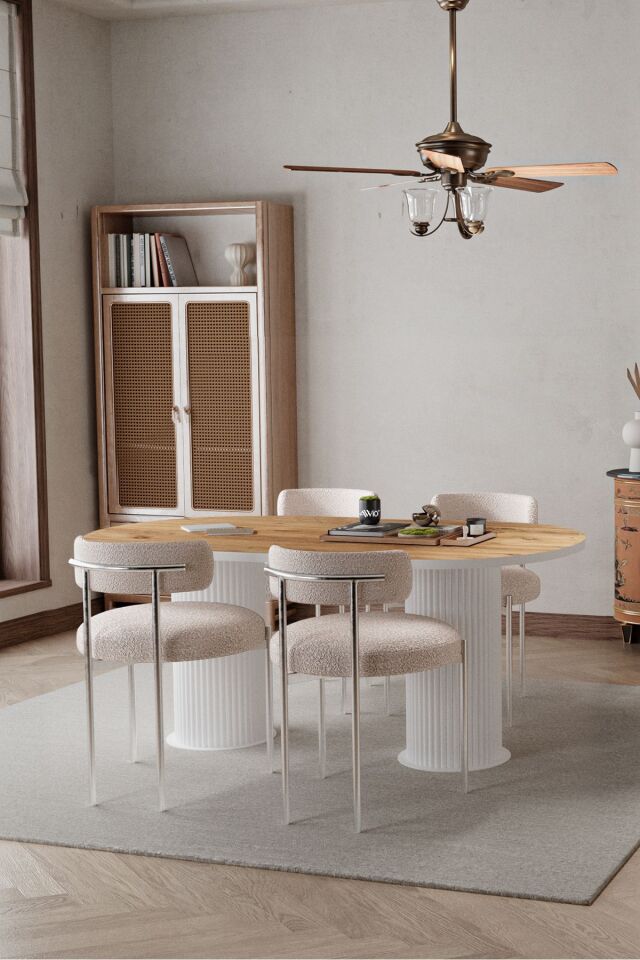 Tual Beyaz Bohem Ayak 80x180 Mutfak Masa Sandalye Takımı