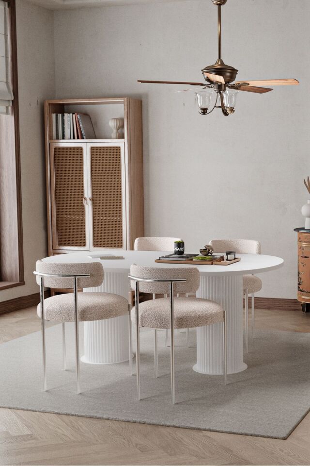 Tual Beyaz Bohem Ayak 80x180 Mutfak Masa Sandalye Takımı