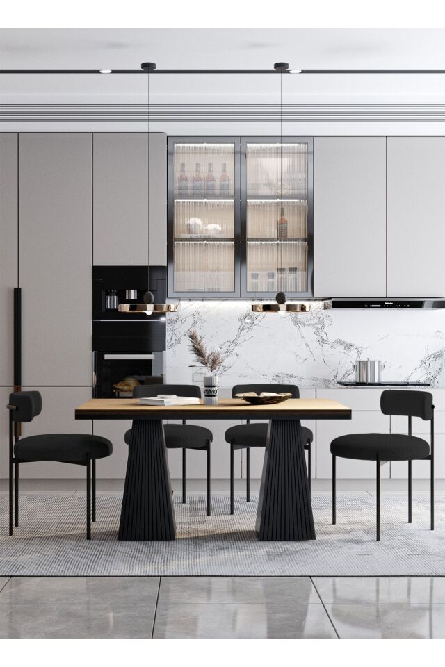 Venera Lake MDF  Ayak Teddy Sandalye 80x120 Yemek Masası Mutfak Masası 4 Kişilik Masa Sandalye Takım AKÇA - 80X120