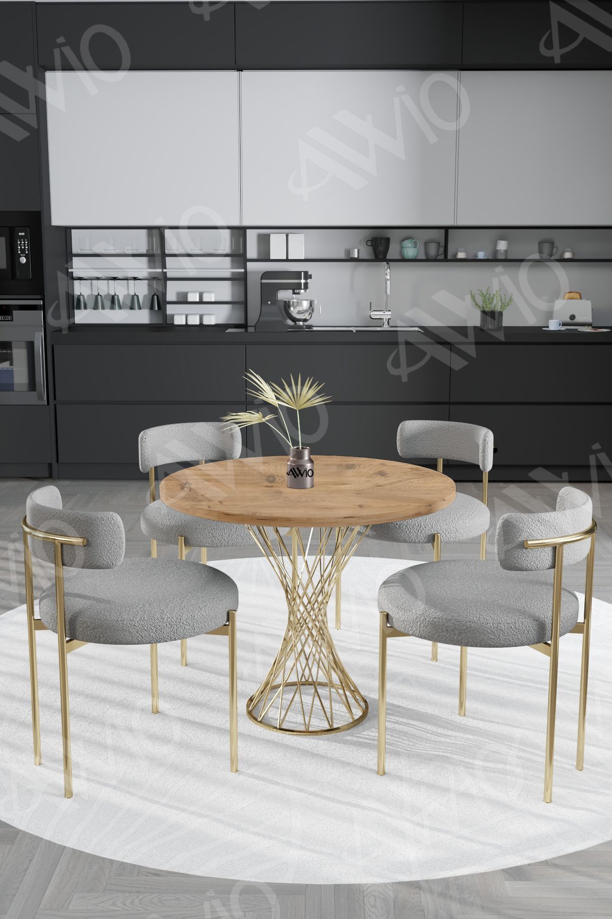 Tiny MAT GOLD Teddy Sandalye 90x90 Yuvarlak Yemek Masası Mutfak Masası  Masa Sandalye Takımı AKÇA - 90X90