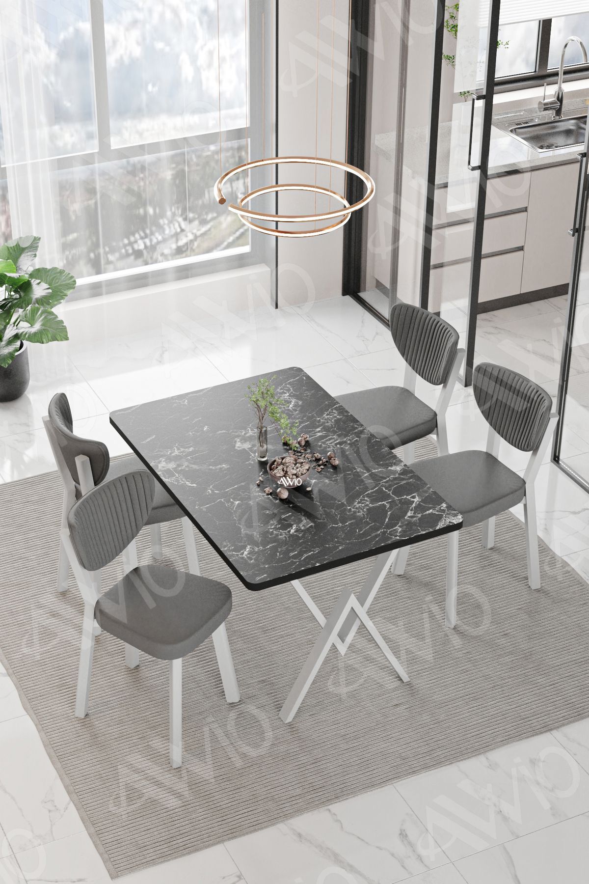 Lionel Beyaz Elma Sandalye 80x120 Yemek Masası Mutfak Masası 4 Kişilik Masa Sandalye Takımı