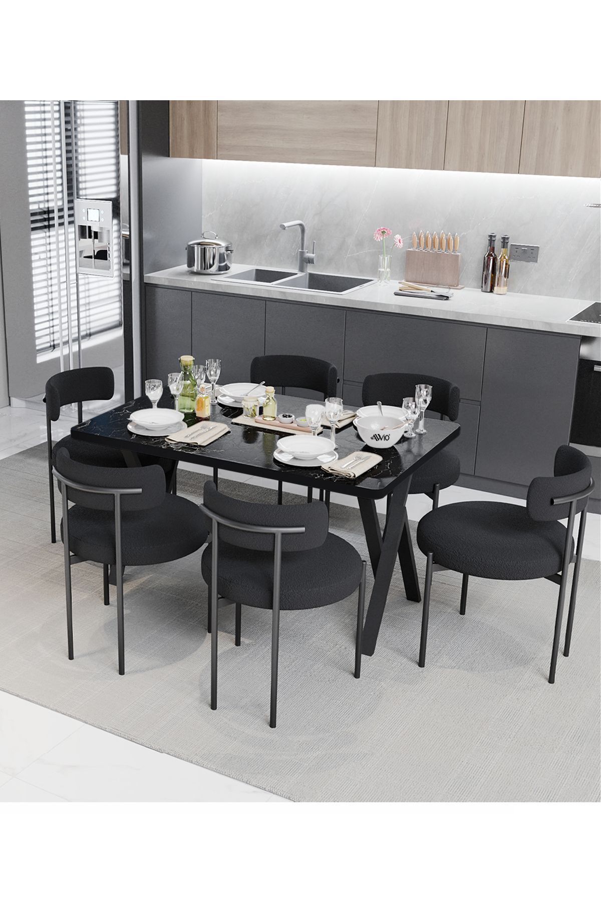 Margo  Teddy Sandalye 80x140 Yemek Masası Mutfak Masası 6 Kişilik Masa Sandalye Takımı