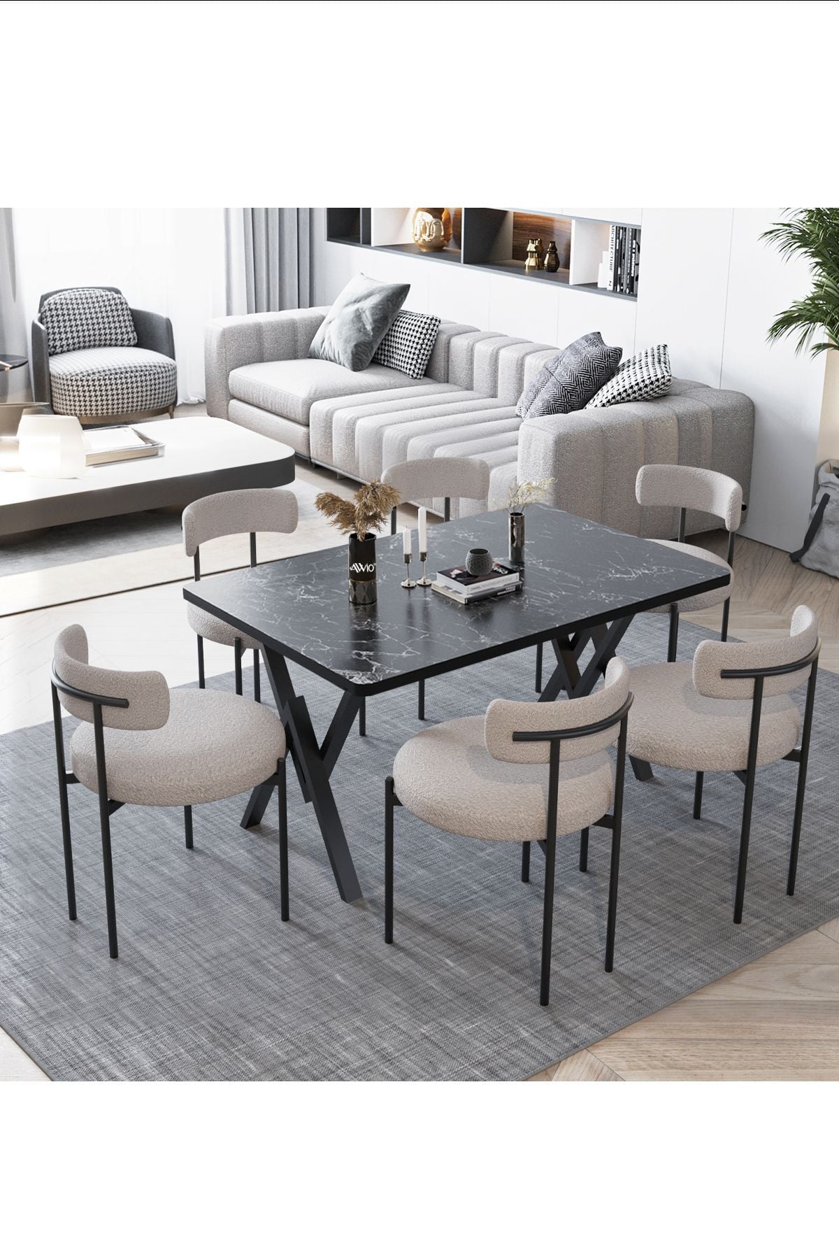 Margo  Teddy Sandalye 80x140 Yemek Masası Mutfak Masası 6 Kişilik Masa Sandalye Takımı