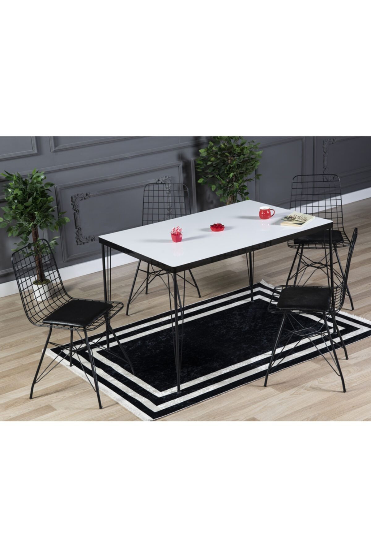 Arya 4 Kişilik 80x120 Yemek Masası Takımı-mutfak Masası Takımı- Düz Beyaz Oval Kenar