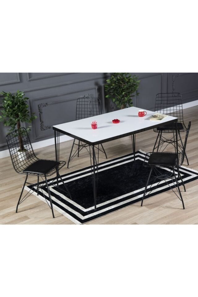 Arya 4 Kişilik 80x120 Yemek Masası Takımı Mutfak Masası Takımı Düz Beyaz Oval Kenar