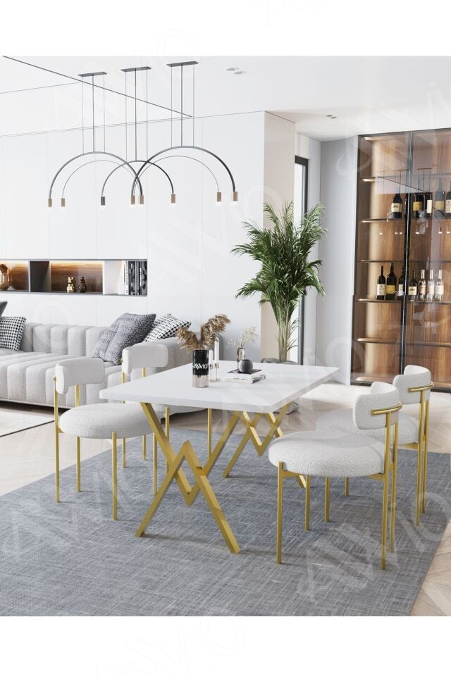 MAT GOLD Teddy Sandalye 80x120 Yemek Masası Mutfak Masası 4 Kişilik Masa Sandalye Takımı