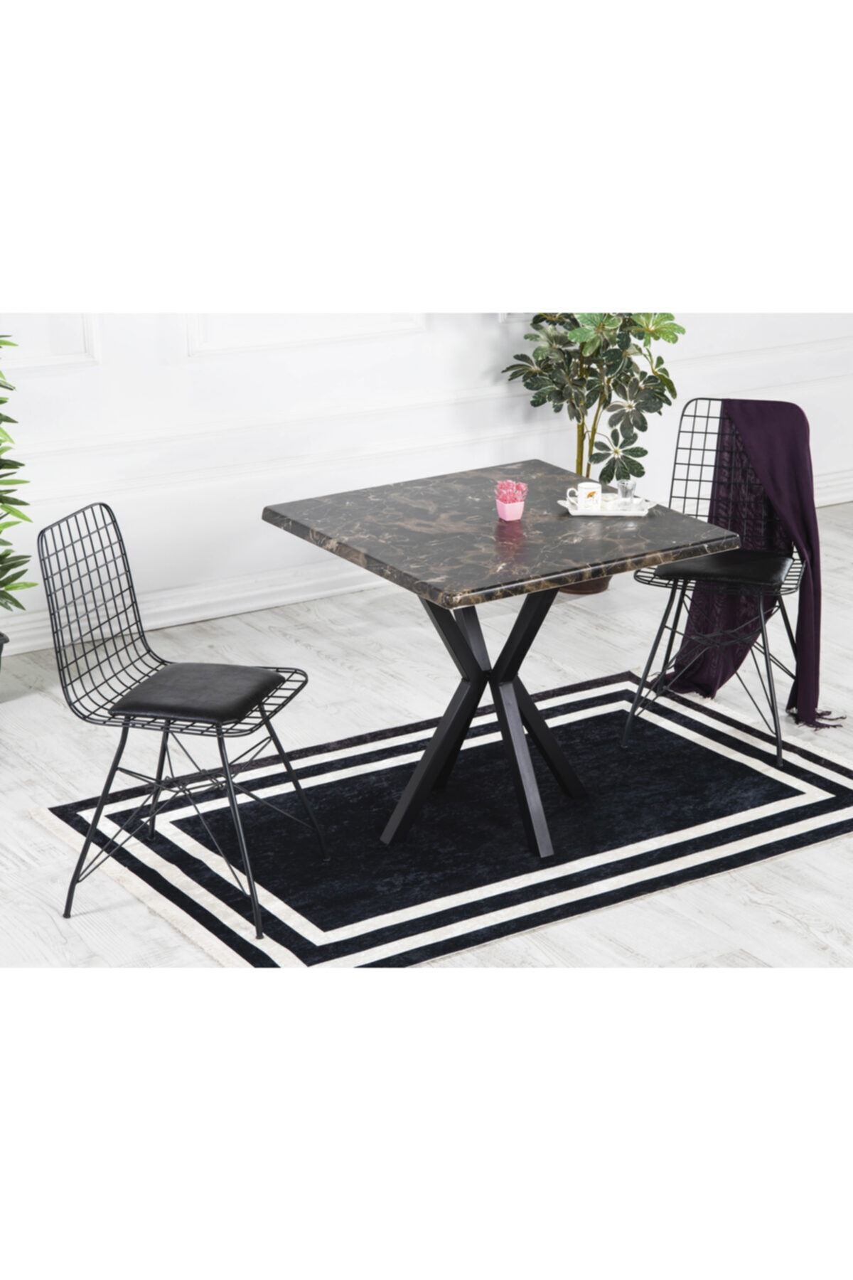 Mia 2 Kişilik 80x80 Yemek Masası Takımı-mutfak Masası Takımı Kahve