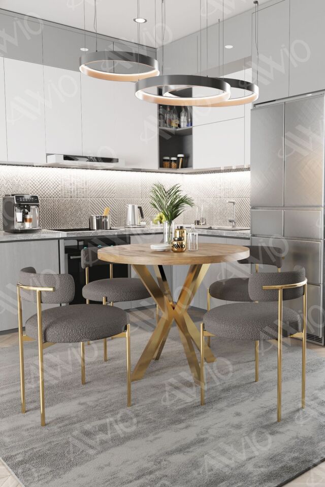 FRAME MAT GOLD Ayak 4'lü Teddy Sandalye 90X90 Masa Sandalye Takımı