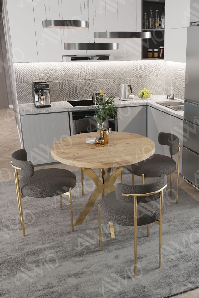 FRAME MAT GOLD Ayak 4'lü Teddy Sandalye 90X90 Masa Sandalye Takımı