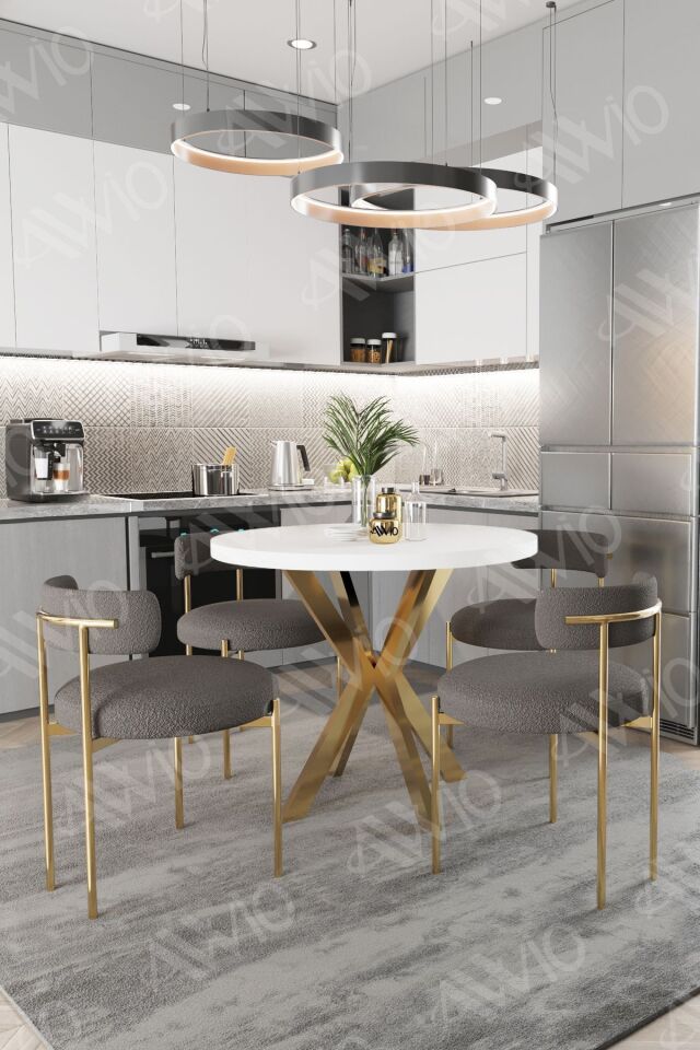 FRAME MAT GOLD Ayak 4'lü Teddy Sandalye 90X90 Masa Sandalye Takımı