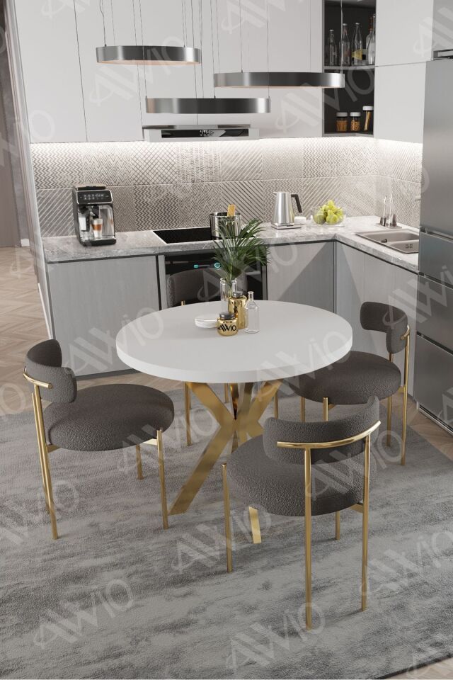 FRAME MAT GOLD Ayak 4'lü Teddy Sandalye 90X90 Masa Sandalye Takımı