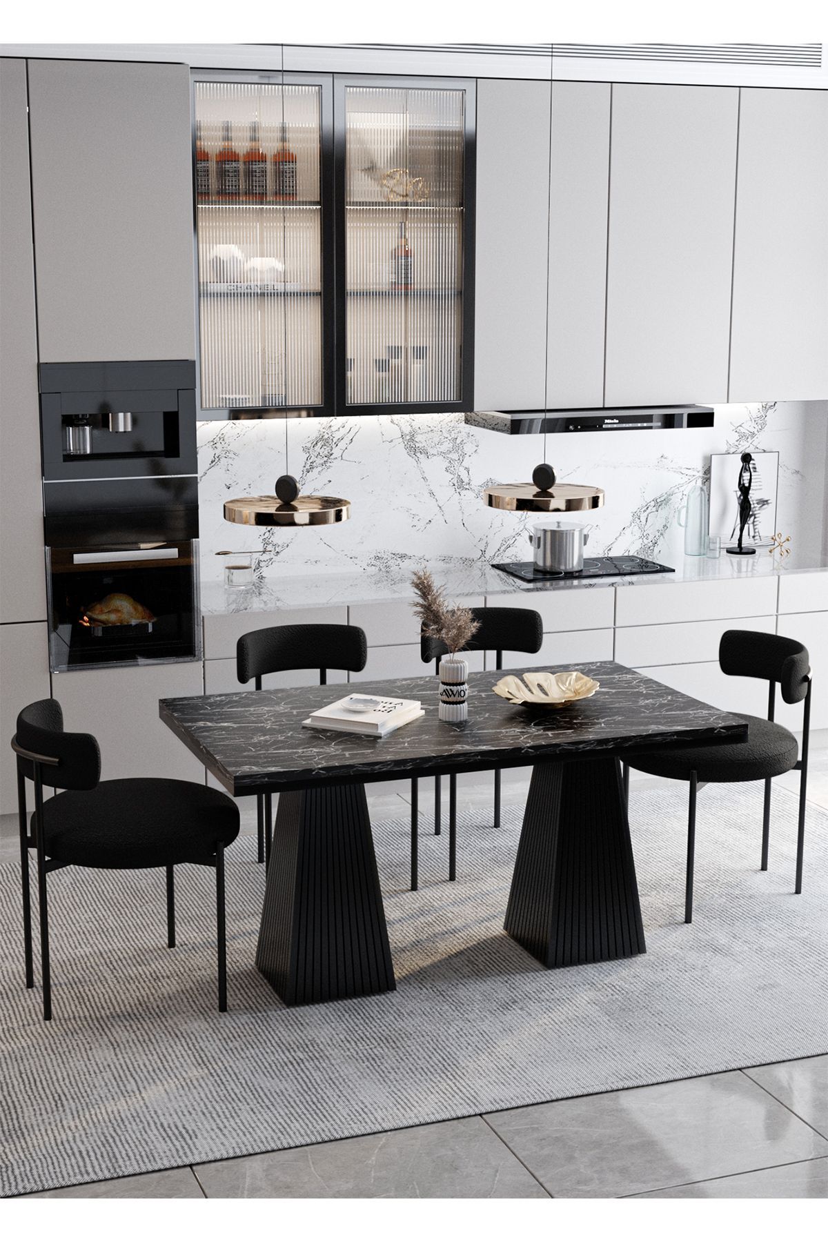 Venera Lake MDF  Ayak Teddy Sandalye 80x120 Yemek Masası Mutfak Masası 4 Kişilik Masa Sandalye Takım