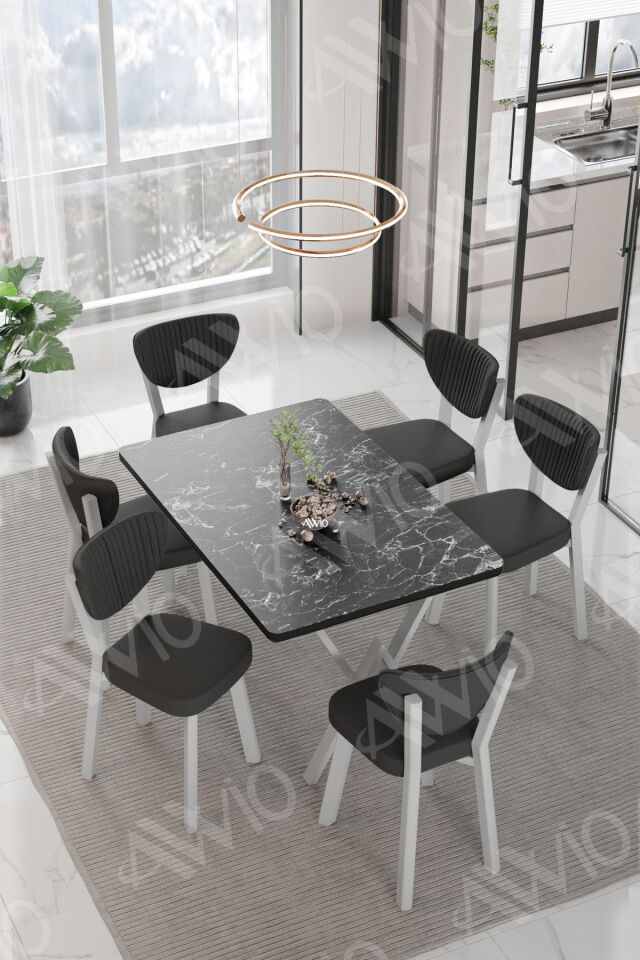 Mona Elma Sandalye 80x140 Yemek Masası Mutfak Masası 6 Kişilik Masa Sandalye Takımı