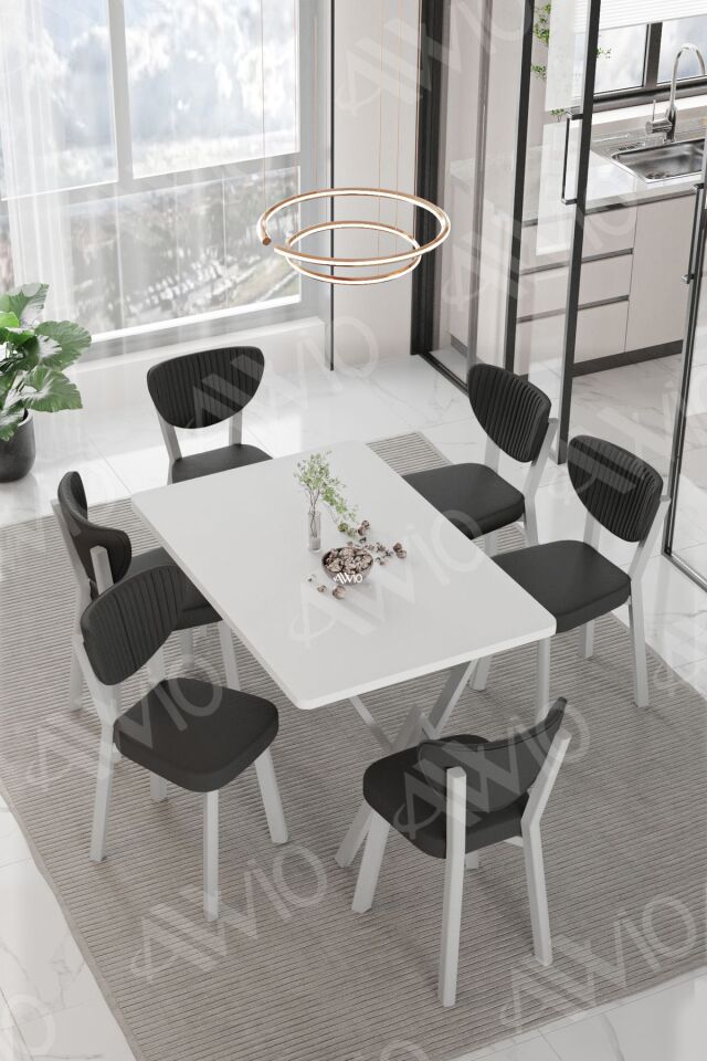 MONA ELMA Sandalye 80x140 Yemek Masası Mutfak Masası 6 Kişilik Masa Sandalye Takım