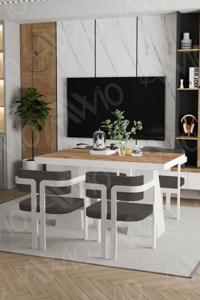 Angelos Lake Mdf Ayak Tokyo Demonte Sandalye 80x120 Yemek Masası Mutfak Masası 4 Kişilik