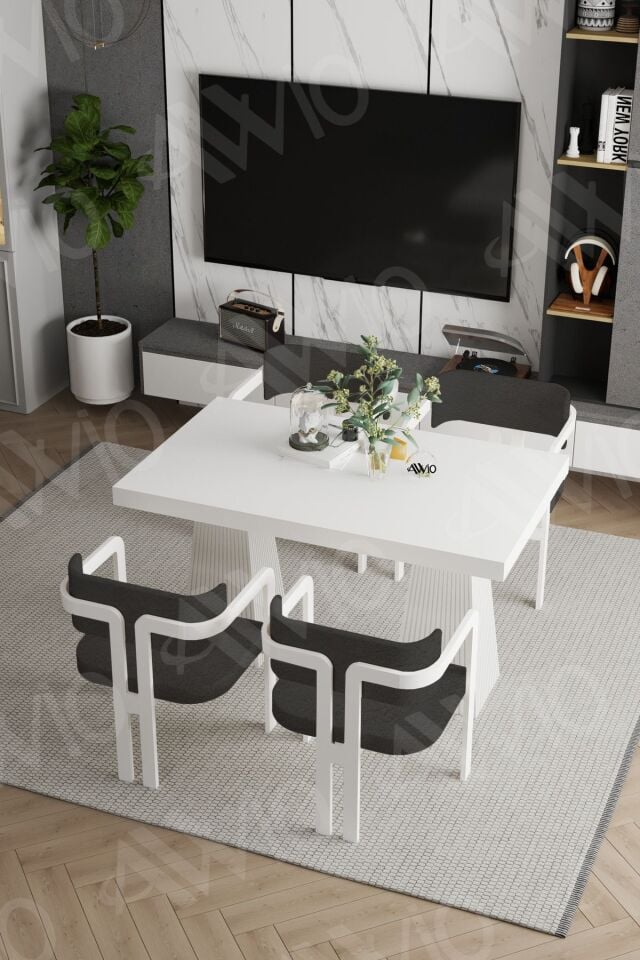 Angelos Lake Mdf Ayak Tokyo Demonte Sandalye 80x120 Yemek Masası Mutfak Masası 4 Kişilik