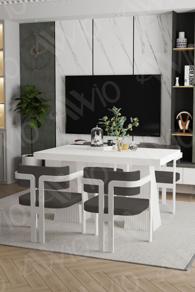 Angelos Lake Mdf Ayak Tokyo Demonte Sandalye 80x120 Yemek Masası Mutfak Masası 4 Kişilik