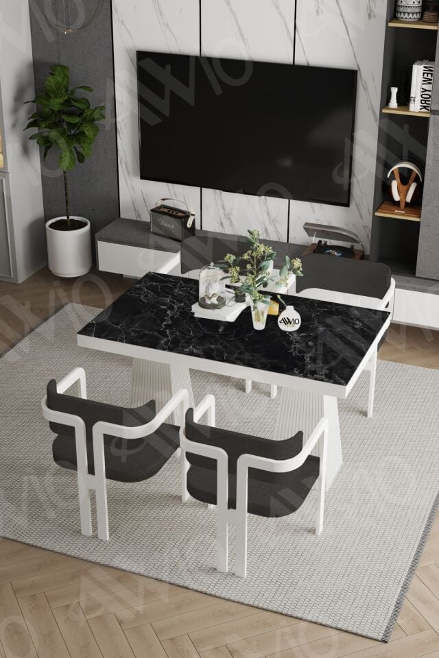 Angelos Lake Mdf Ayak Tokyo Demonte Sandalye 80x120 Yemek Masası Mutfak Masası 4 Kişilik