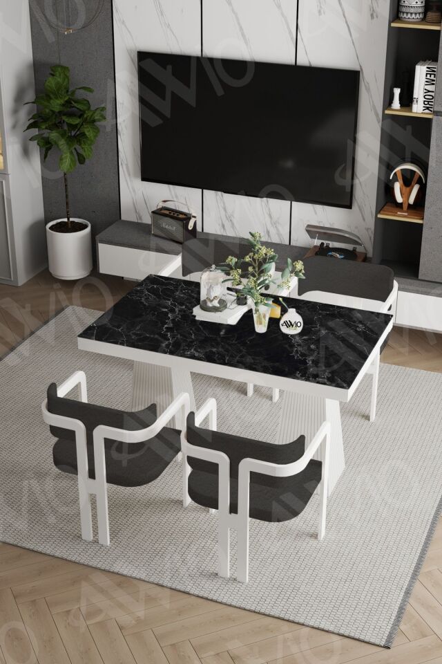 Angelos Lake Mdf Ayak Tokyo Demonte Sandalye 80x120 Yemek Masası Mutfak Masası 4 Kişilik