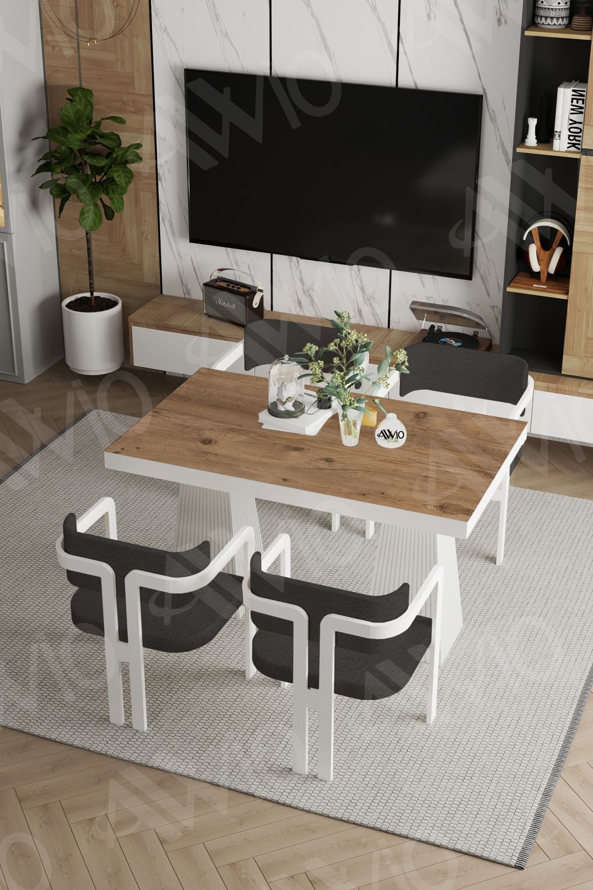 Angelos Lake Mdf Ayak Tokyo Demonte Sandalye 80x120 Yemek Masası Mutfak Masası 4 Kişilik