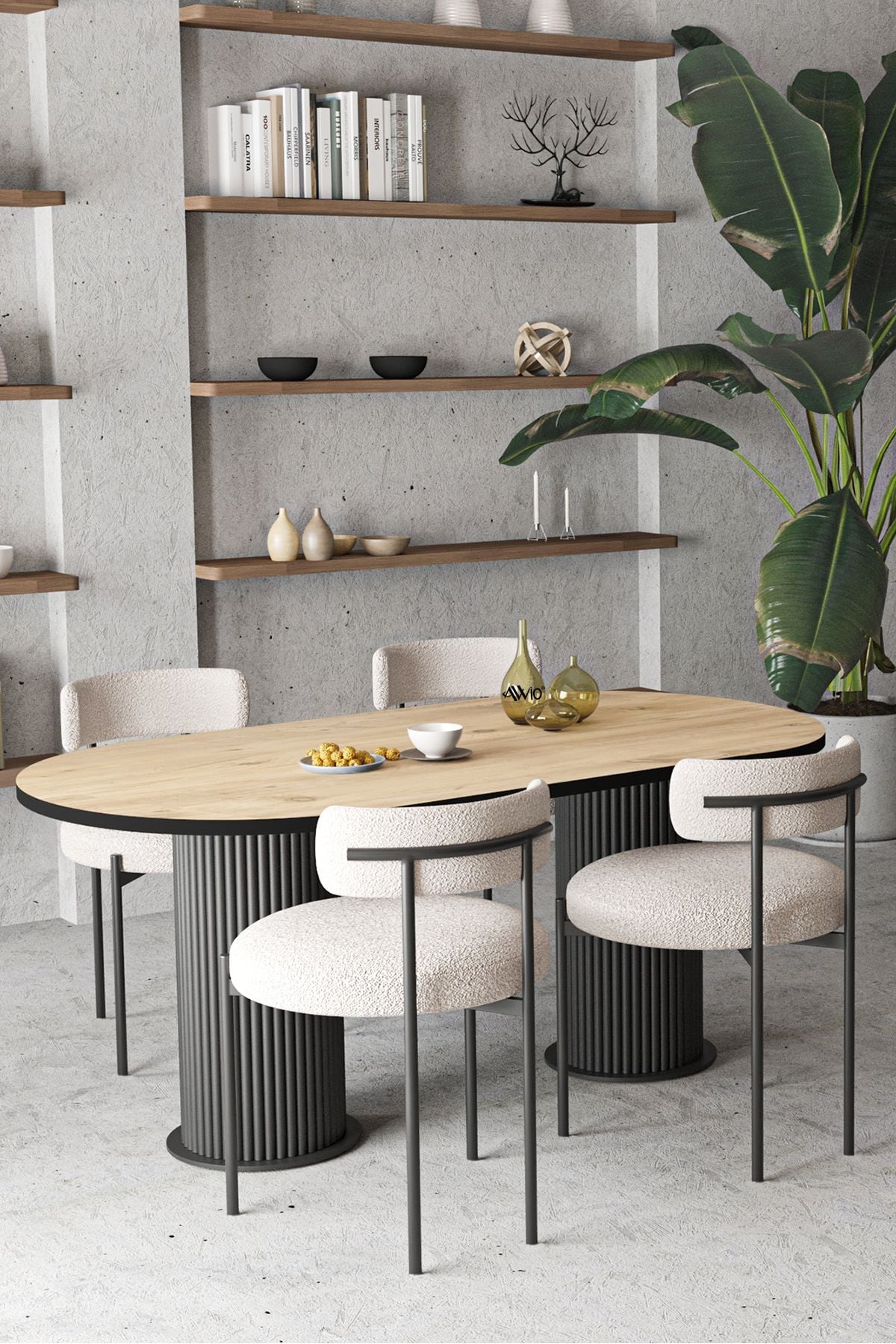 Olivya Teddy Sandalye Bohem Lake Mdf Ayak 80x160 Yemek Masası Mutfak Masası Masa Sandalye Takımı