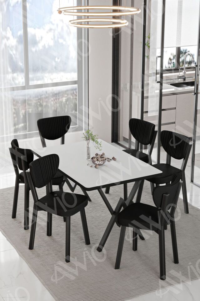 MİDA  ELMA Sandalye 80x140 Yemek Masası Mutfak Masası 6 Kişilik Masa Sandalye Takım