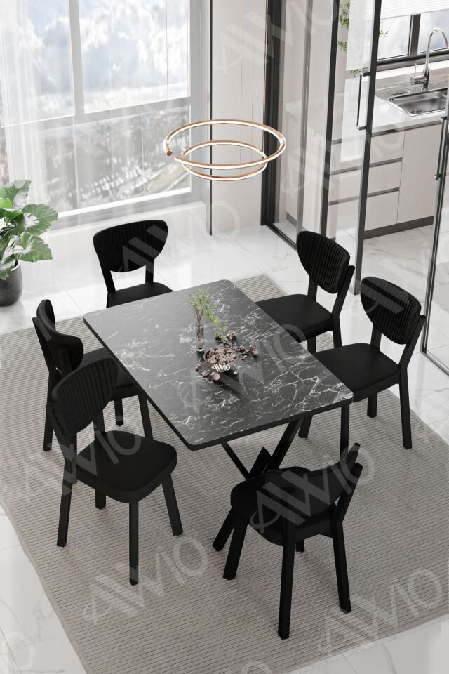 Mida Elma Sandalye 80x140 Yemek Masası Mutfak Masası 6 Kişilik Masa Sandalye Takımı