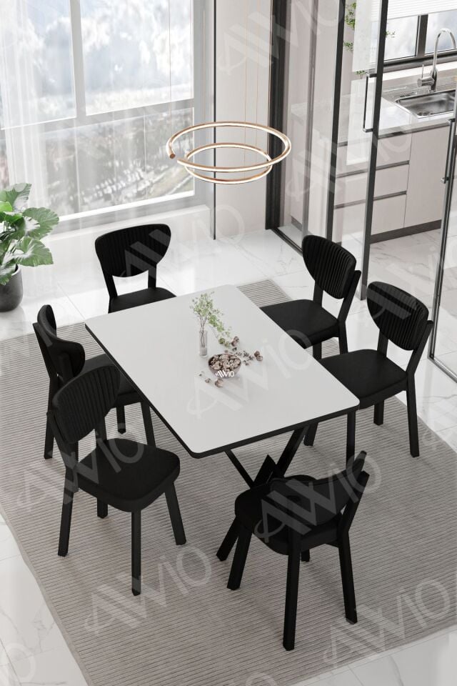 Mida Elma Sandalye 80x140 Yemek Masası Mutfak Masası 6 Kişilik Masa Sandalye Takımı