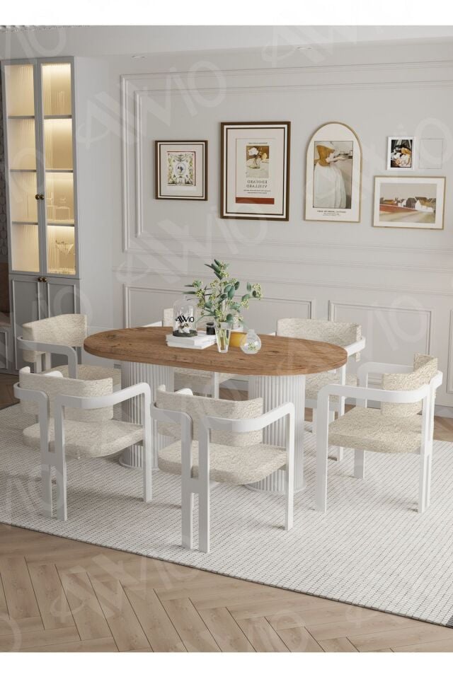 Marble Bohem Ayak 6'lı Tokyo Metal Demonte Sandalye 80x180 Masa Sandalye Takımı