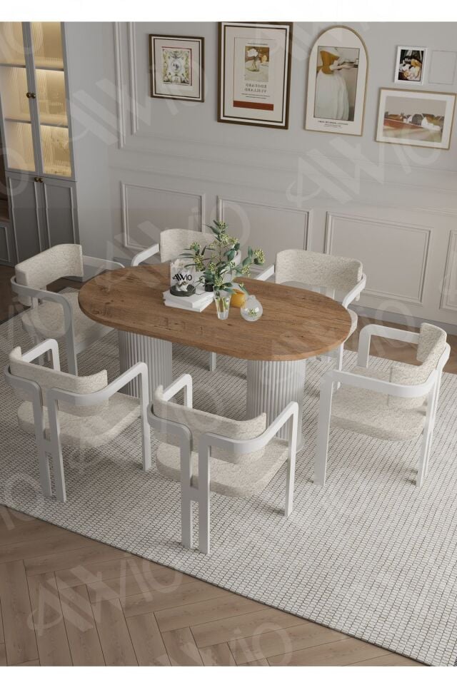 Marble Bohem Ayak 6'lı Tokyo Metal Demonte Sandalye 80x180 Masa Sandalye Takımı