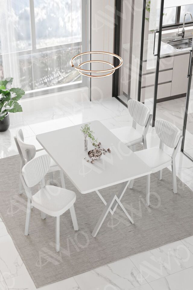 PARLA Beyaz Elma Sandalye 80x120 Yemek Masası Mutfak Masası 4 Kişilik Masa Sandalye Takımı