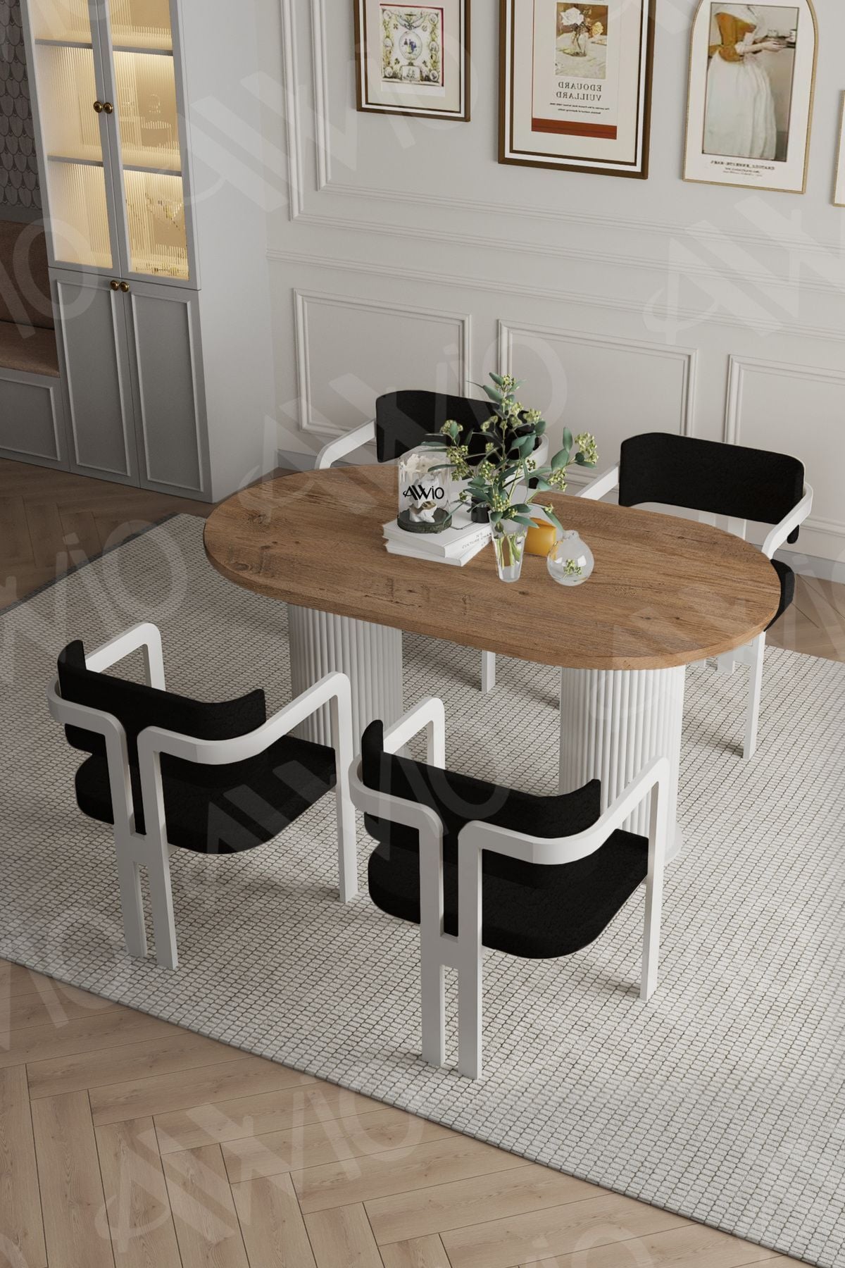 Caren Bohem Ayak 4'lü Tokyo Metal Demonte Sandalye 80x140 Masa Sandalye Takımı