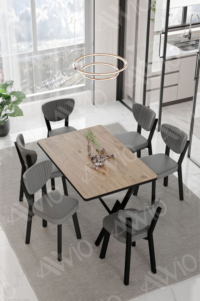 ELMA Sandalye 80x140 Yemek Masası Mutfak Masası 6 Kişilik Masa Sandalye Takım