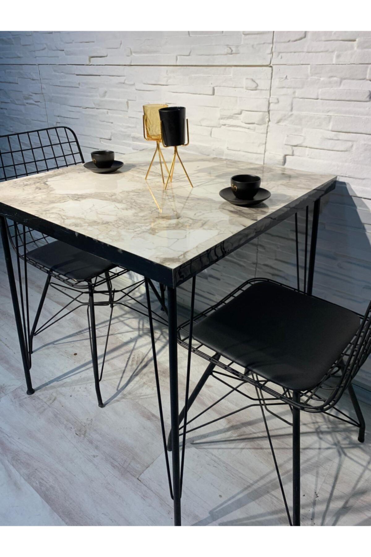 Avvio Ezgi 2 Kişilik 60x90 Yemek Masası Takımı-mutfak Masası Takımı-beyaz Mermer Oval Kenar