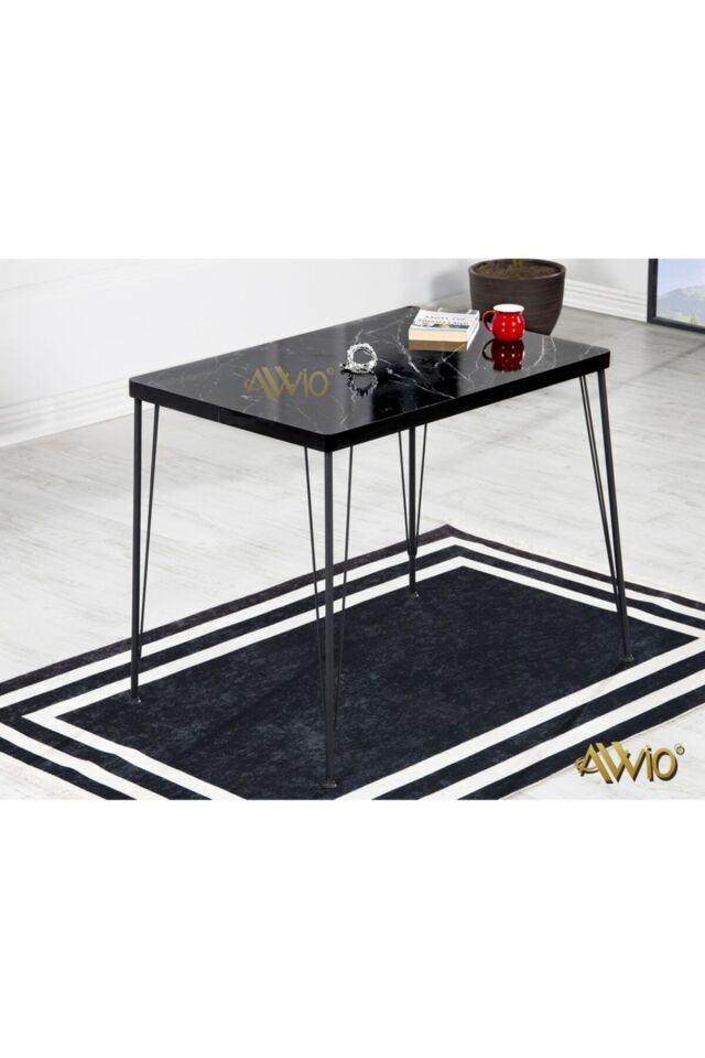 60x90 Ezgi 2 Kişilik Yemek Masası Takımı-mutfak Masası Takımı-siyah Mermer Desenli Oval Kenar