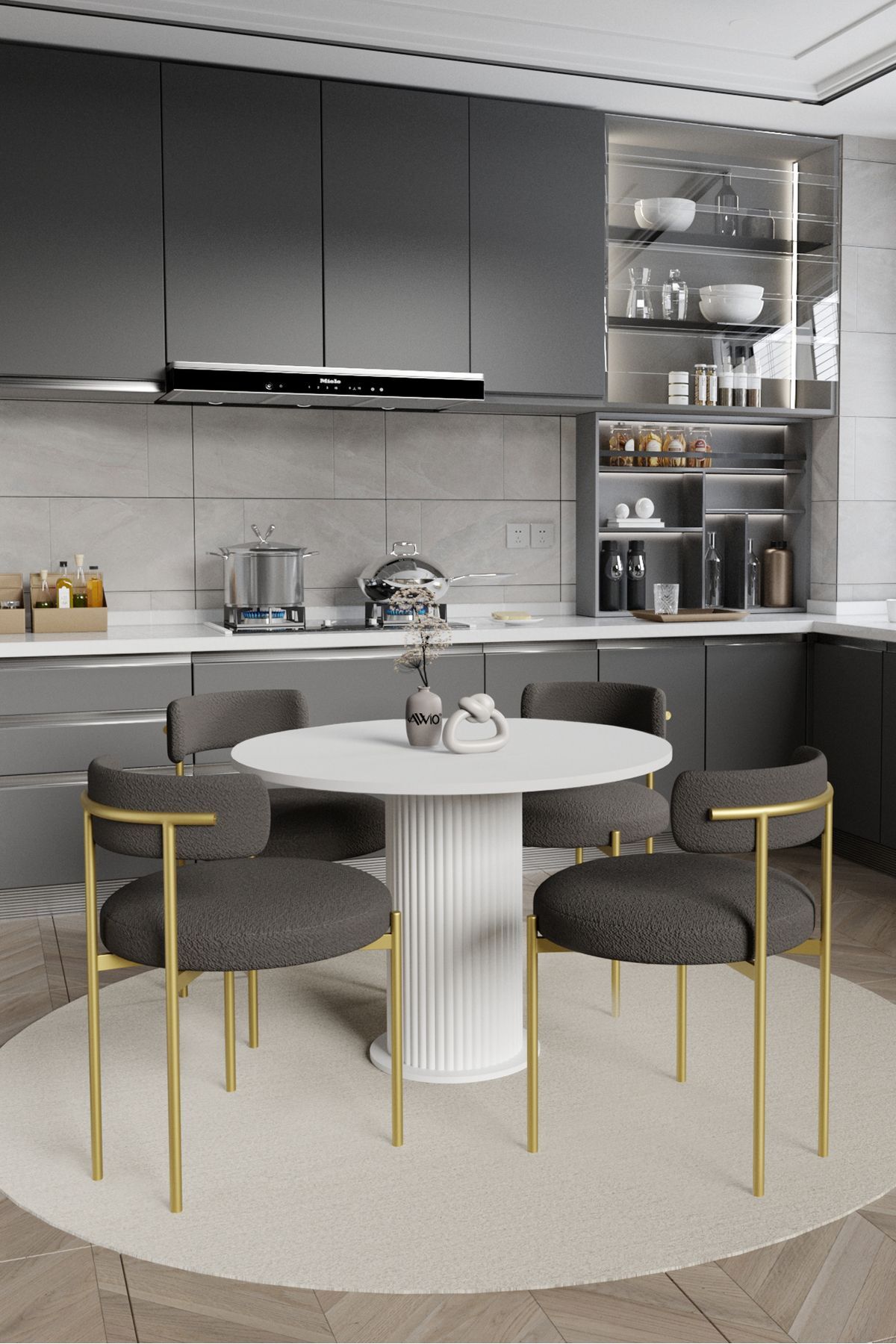 Elizya Bohem Lake Mdf Ayak 4'lü Teddy Sandalye 90x90 Masa Sandalye Takımı