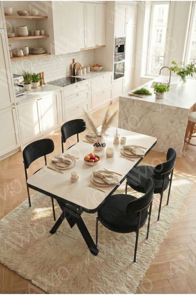 Alvin Teddy Sandalye 80x120 Yemek Masası Mutfak Masası 4 Kişilik Masa Sandalye Takımı