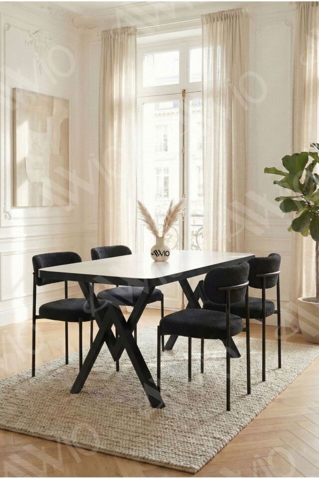 Alvin Teddy Sandalye 80x120 Yemek Masası Mutfak Masası 4 Kişilik Masa Sandalye Takımı