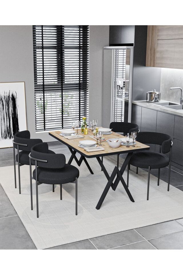 Alvin Teddy Sandalye 80x120 Yemek Masası Mutfak Masası 4 Kişilik Masa Sandalye Takımı