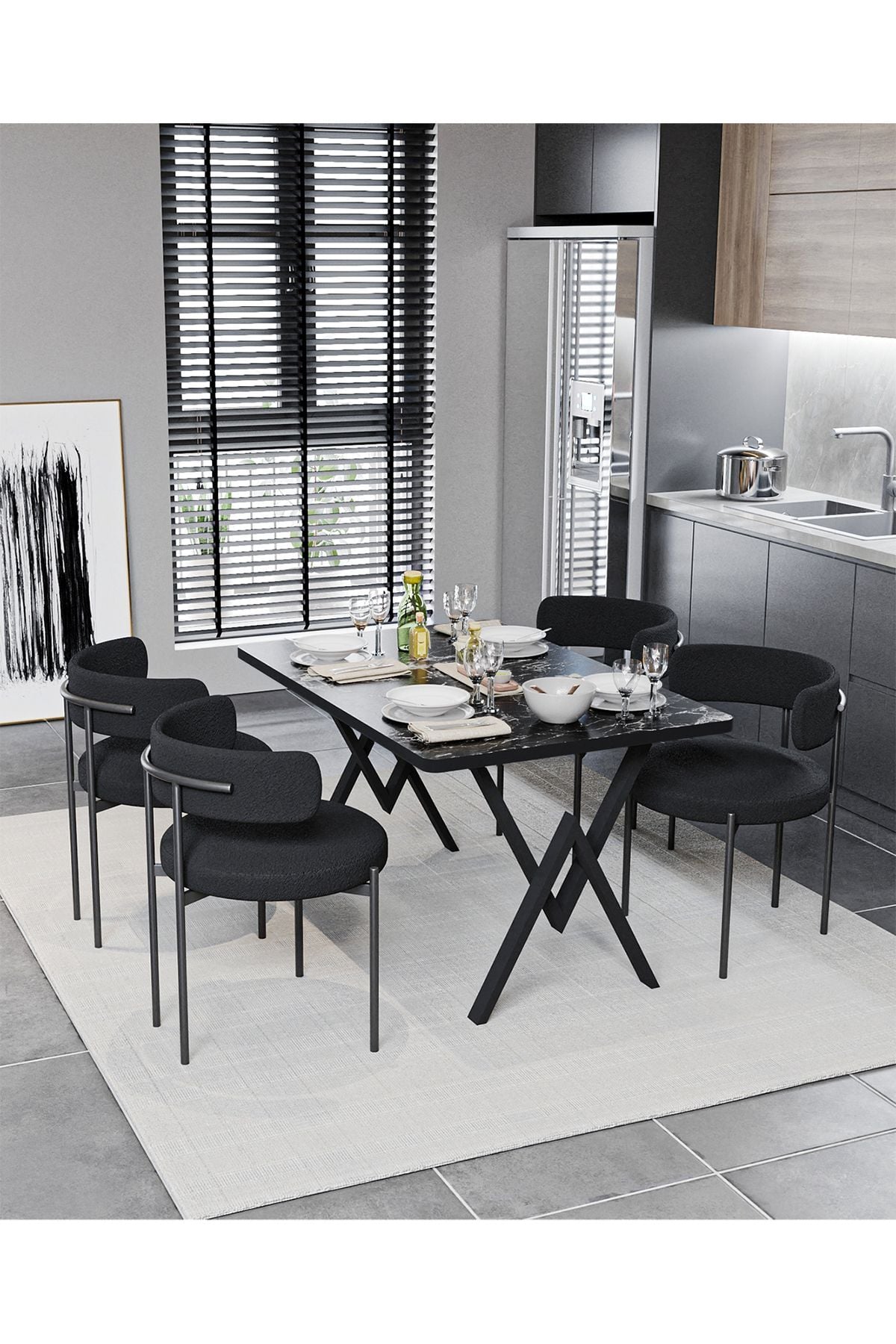 Alvin Teddy Sandalye 80x120 Yemek Masası Mutfak Masası 4 Kişilik Masa Sandalye Takımı