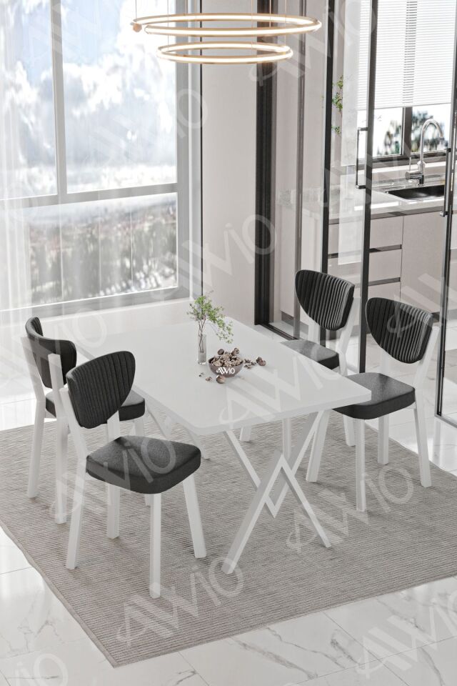 Beyaz Elma Sandalye 80x120 Yemek Masası Mutfak Masası 4 Kişilik Masa Sandalye Takımı