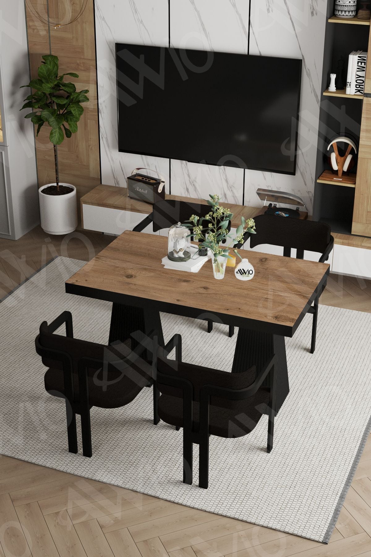 Veroni Lake Mdf Ayak Tokyo Demonte Sandalye 80x120 Yemek Masası Mutfak Masası 4 Kişilik