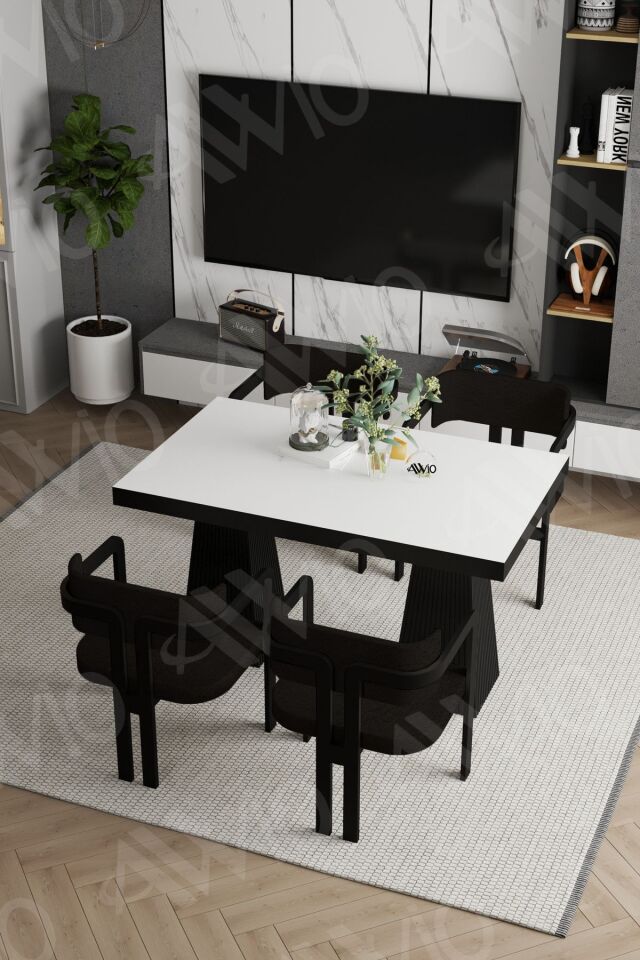 Veroni Lake MDF Ayak Tokyo Demonte Sandalye 80x120 Yemek Masası Mutfak Masası 4 Kişilik