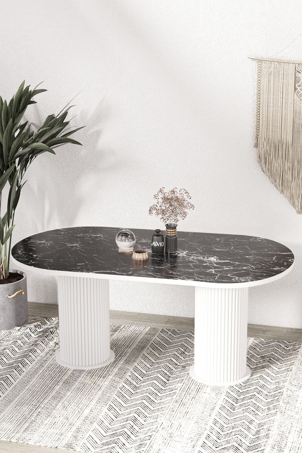 Kiev Bohem Beyaz Ayaklı 80x180 Yemek Masası & Mutfak Masası & Salon Masası Masa Sandalye Takımı