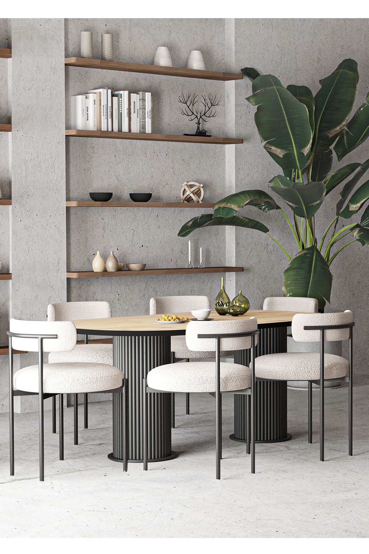 Mina Teddy Sandalye 80x180 Bohem Ayak Yemek Masası Mutfak Masası 6 Kişilik Masa Sandalye Takımı