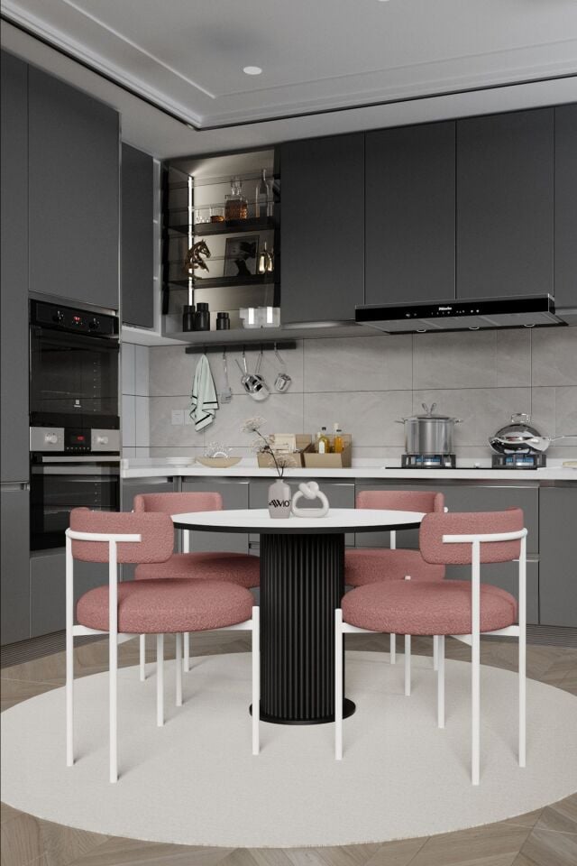 Sweet Pink Dreams Bohem Lake Mdf Ayak 4'lü Teddy Sandalye 90x90 Masa Sandalye Takımı