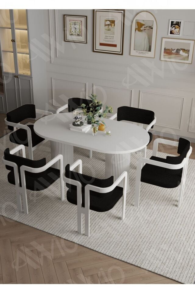 Romeo Bohem Ayak 6'lı Tokyo Metal Demonte Sandalye 80x160 Masa Sandalye Takımı