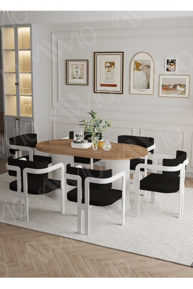 Romeo Bohem Ayak 6'lı Tokyo Metal Demonte Sandalye 80x160 Masa Sandalye Takımı