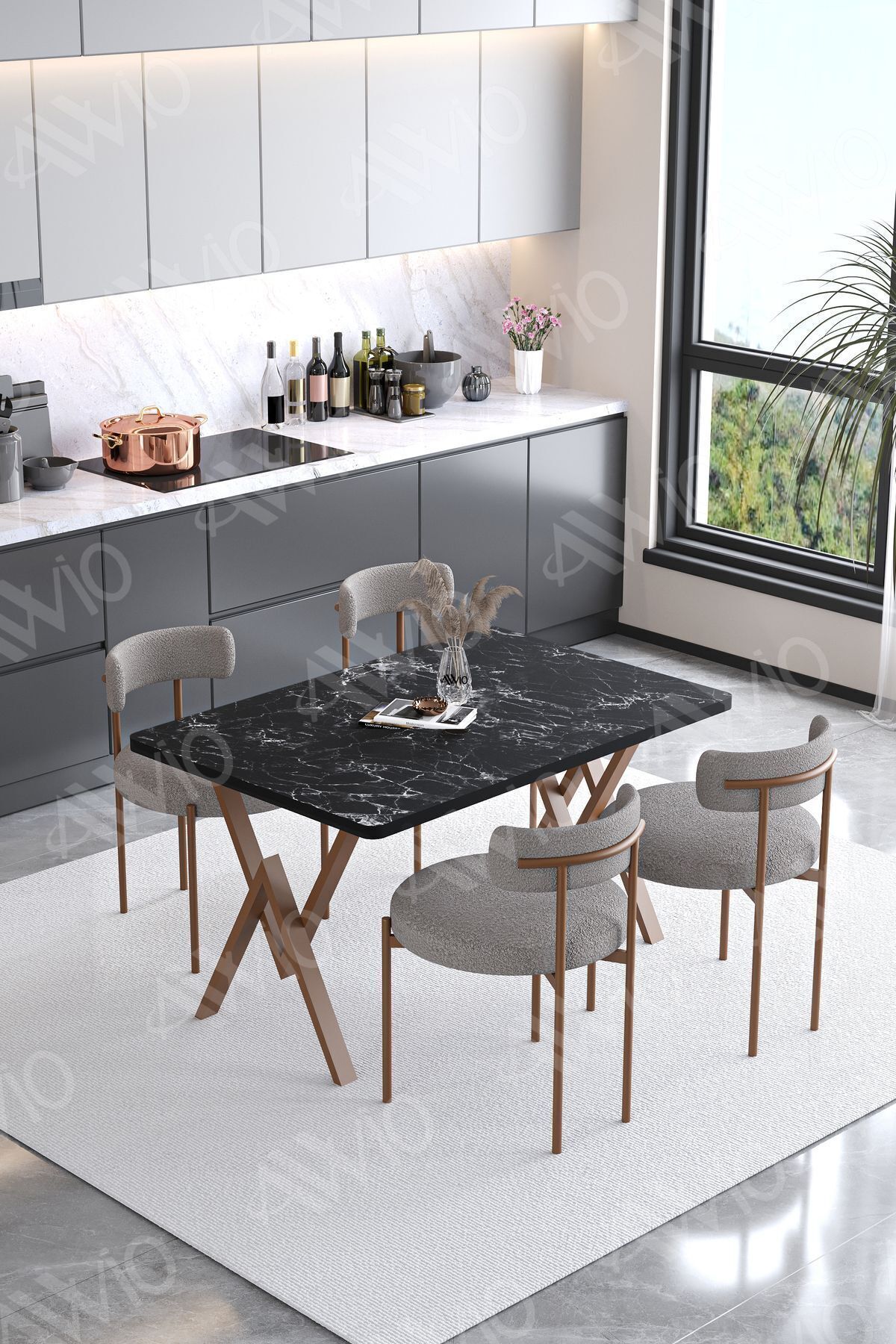 Calina Teddy Sandalye 80x120 Yemek Masası Mutfak Masası 4 Kişilik Masa Sandalye Takımı