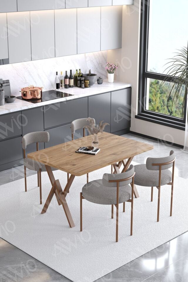 Calina Teddy Sandalye 80x120 Yemek Masası Mutfak Masası 4 Kişilik Masa Sandalye Takımı